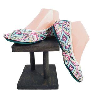 Foldable, Comfortable Flats that Fit in Your Bag, Paisley Abstract Print, Sz 6
